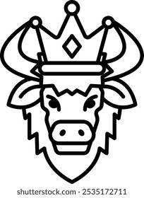 A cartoon cow with a crown on its head