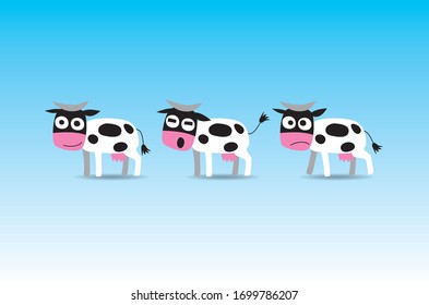 Cartoon cow, different positions: neutral, positive, negative. 