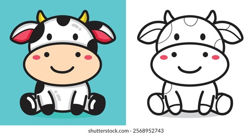 A cartoon cow doll illustration for coloring book element or design element