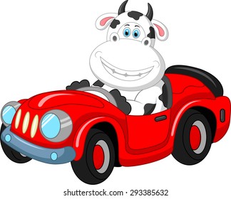 Cartoon Cow Driving A Car