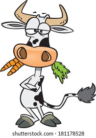 cartoon cow eating carrots