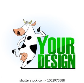 Cartoon cow emblem for logo your design. Vector illustration. Easy to edit.
