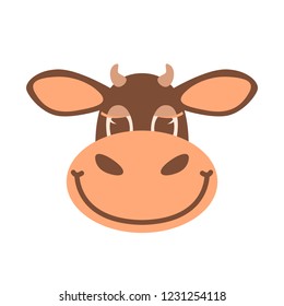 cartoon cow face .flat style.front view.vector illustration