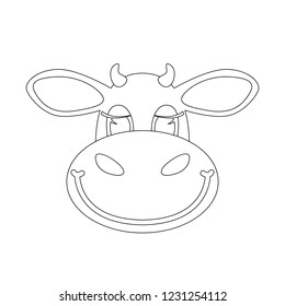 cartoon cow face . lining draw .front view.vector illustration