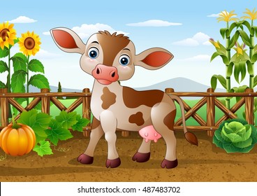 Vaca de la historieta en la granja