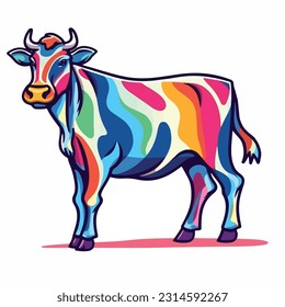 cartoon cow flat icon Sticker Bold Colors