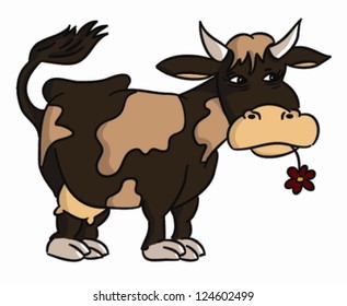 Cartoon cow with flower (vector)