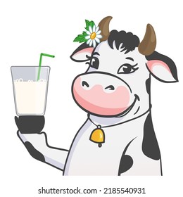 Cartoon cow with glass of milk, vector illustration, esp10