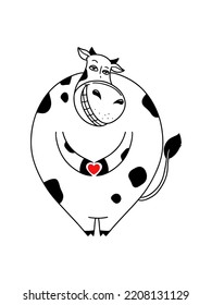 Cartoon cow with heart on white background. Design element. Isolated vector illustration.