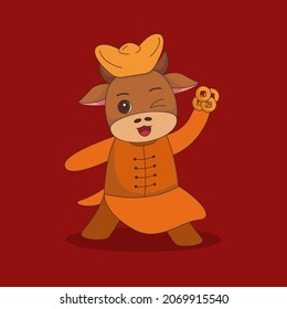Cartoon Cow Holding Gold Coin
