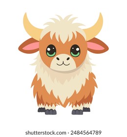 A cartoon cow with horns and a big smile. The cow is cute and friendly. It is standing on a white background