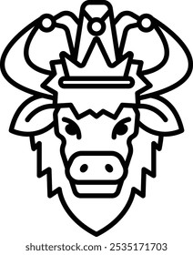 A cartoon cow with horns and a crown on its head