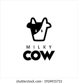 cartoon cow logo animal vector mascot, or character avatar icon for fresh dairy milk farm food industry template ideas