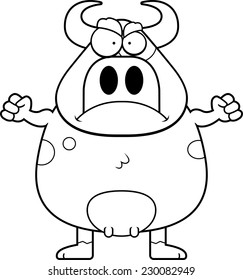 A cartoon cow with a mad expression.