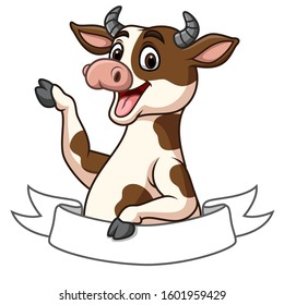 Cartoon Cow Mascot Character With Blank Space Banner