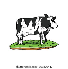 cartoon cow on a farm