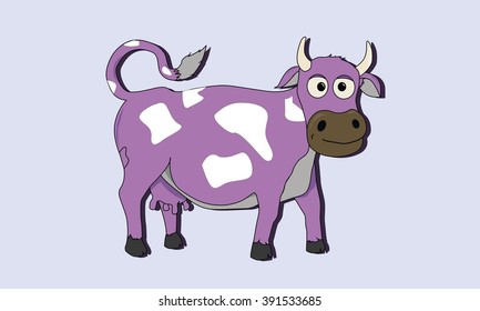 Cartoon cow on the green grass spotted vector illustration