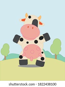 cartoon cow on the meadow. suitable for a collection of cute animals and pictures for dairy products