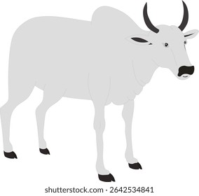 Vaca de desenhos animados ou vetor de boi vista lateral - ilustração de personagem animal para animação, cena da fazenda, design de mascote, projetos de história infantil, clipart de gado plano editável no fundo branco	
