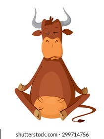 cartoon cow sitting on lotus position of yoga