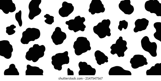 Cartoon Cow Skin Pattern. Vector Mottled Seamless Icon Or Symbol. Black And White Logo. Animal Skin Print Template. Retro Fabric Design. Stop, No Cow Or Cattle Farming Concept.