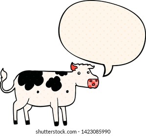 vaca de dibujos animados con burbuja de habla en el estilo de un libro de historietas