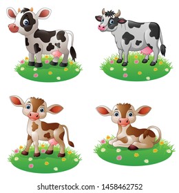 Cartoon cow standing on grass collections set