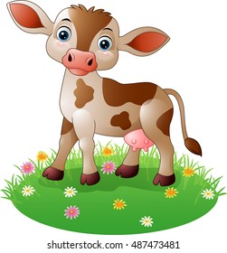 Cartoon cow standing on grass