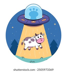 Cartoon cow sucked ufo alien