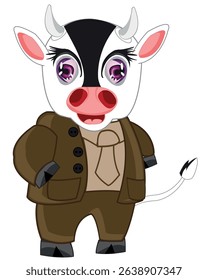 Cartoon of the cow in suit on white background is insulated