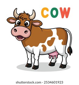 A cartoon of a cow with a tag that says a cow