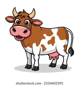 A cartoon of a cow with a tag that says a cow