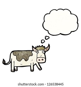 cartoon cow with thought bubble