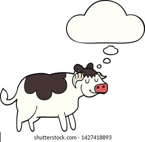 cartoon cow with thought bubble