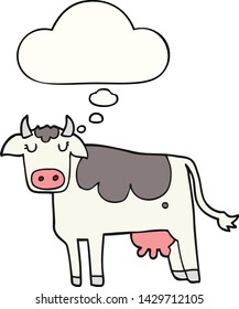 vaca de dibujos animados con burbuja de pensamientos