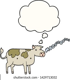cartoon cow with thought bubble