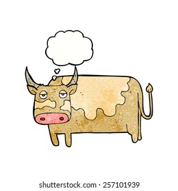 cartoon cow with thought bubble