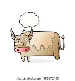cartoon cow with thought bubble