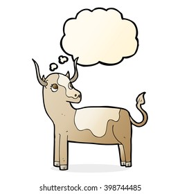 vaca de dibujos animados con burbuja de pensamientos