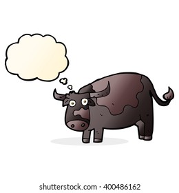 vaca de dibujos animados con burbuja de pensamientos