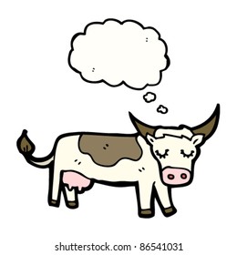 cartoon cow with thought bubble