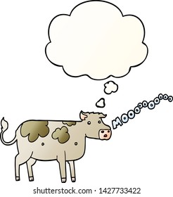 cartoon cow with thought bubble in smooth gradient style