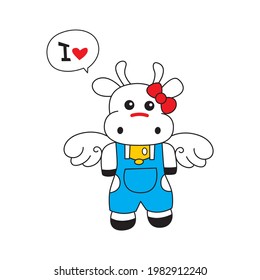 cartoon cow with wings, vector illustration