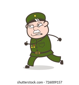 Cartoon Coward Sergeant Running Vector Illustration