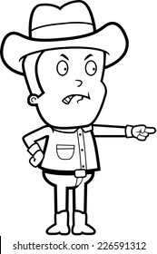 A cartoon cowboy with an angry expression.