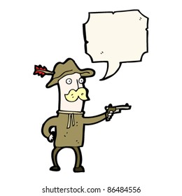 cartoon cowboy with arrow in hat