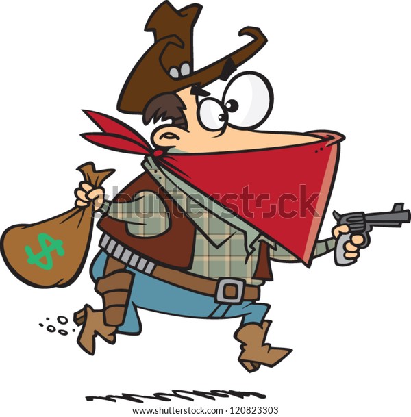 Cartoon Cowboy Bandit Robbing Bank Gun Stock Vector (Royalty Free ...