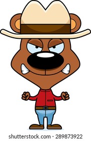 A cartoon cowboy bear looking angry.