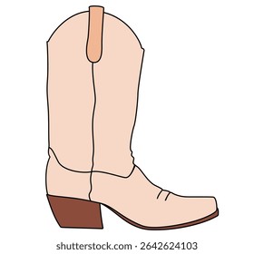 Cartoon cowboy boot with high heel and tan color. Clipart image isolated on background.