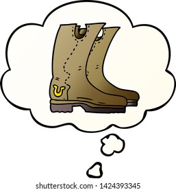 cartoon cowboy boots with thought bubble in smooth gradient style